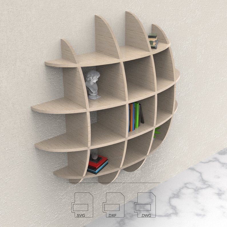 Estantería paramétrica Aria Archivos de corte por fresadora Archivos CNC Archivos vectoriales .dxf .dwg .svg .pdf imagen 9