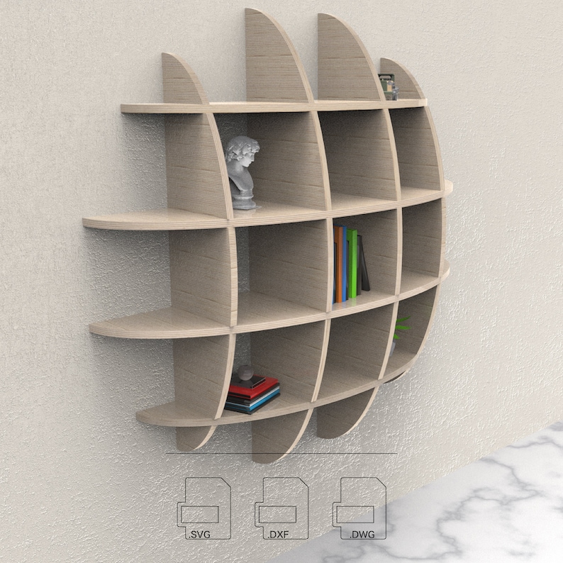 Estantería paramétrica Aria Archivos de corte por fresadora Archivos CNC Archivos vectoriales .dxf .dwg .svg .pdf imagen 5