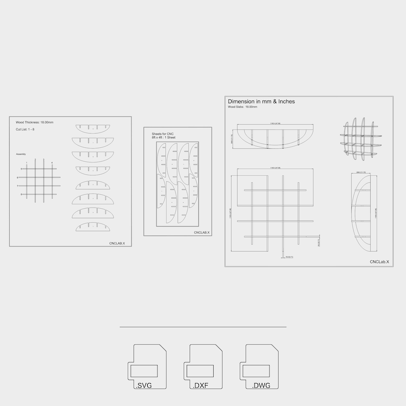 Estantería paramétrica Aria Archivos de corte por fresadora Archivos CNC Archivos vectoriales .dxf .dwg .svg .pdf imagen 10