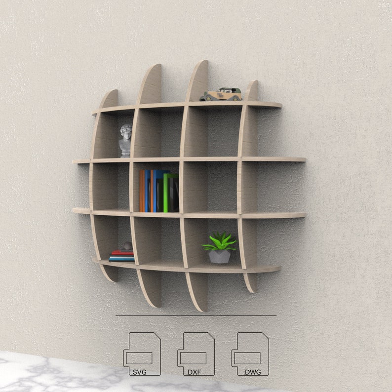 Estantería paramétrica Aria Archivos de corte por fresadora Archivos CNC Archivos vectoriales .dxf .dwg .svg .pdf imagen 2