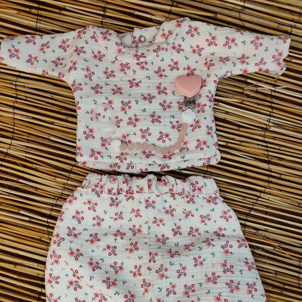 Ensemble layette et sarouel fait main en double gaze de coton en taille 0 à 3 mois)