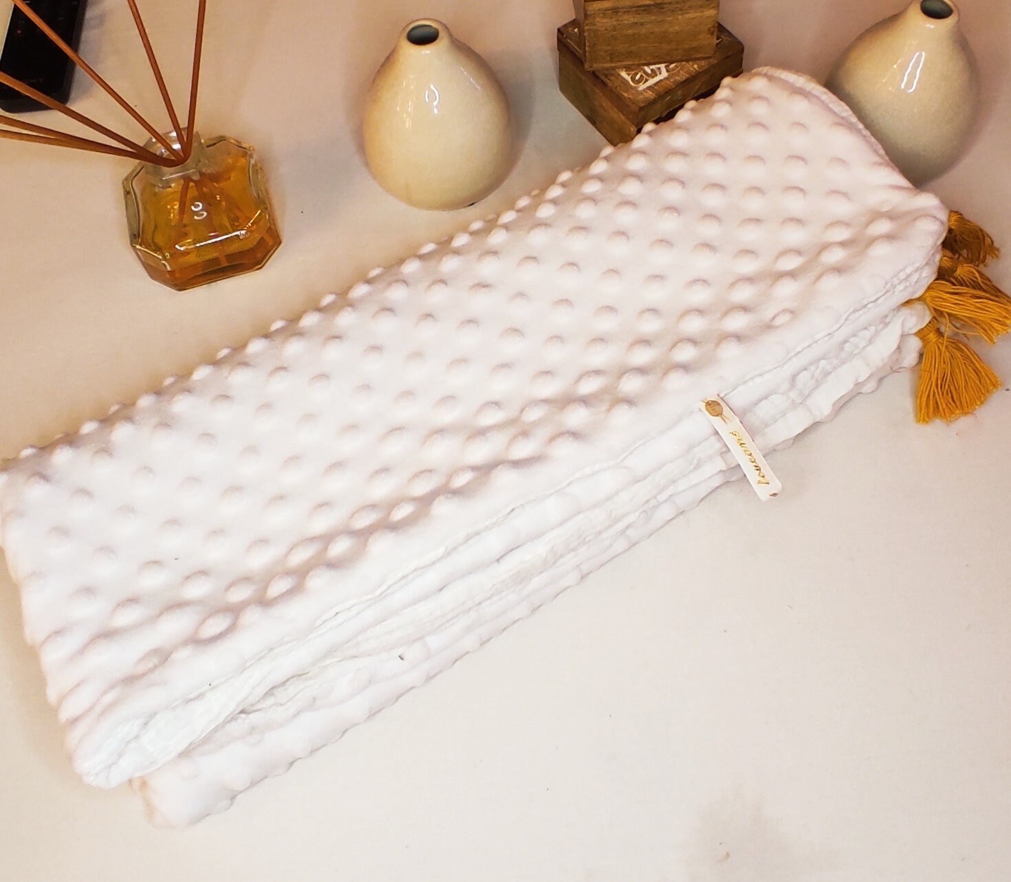 Couverture Bébé Hiver-Fait Main-Minky Blanc