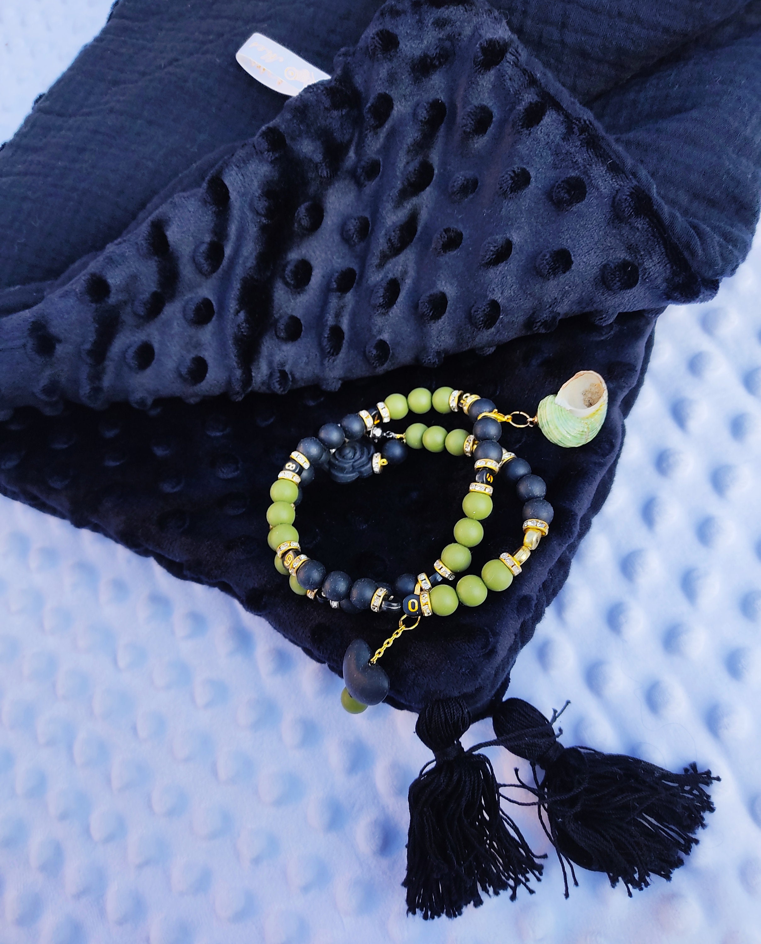 Couverture Bébé Hiver-Fait Main-Gaze de Coton et Minky Noir