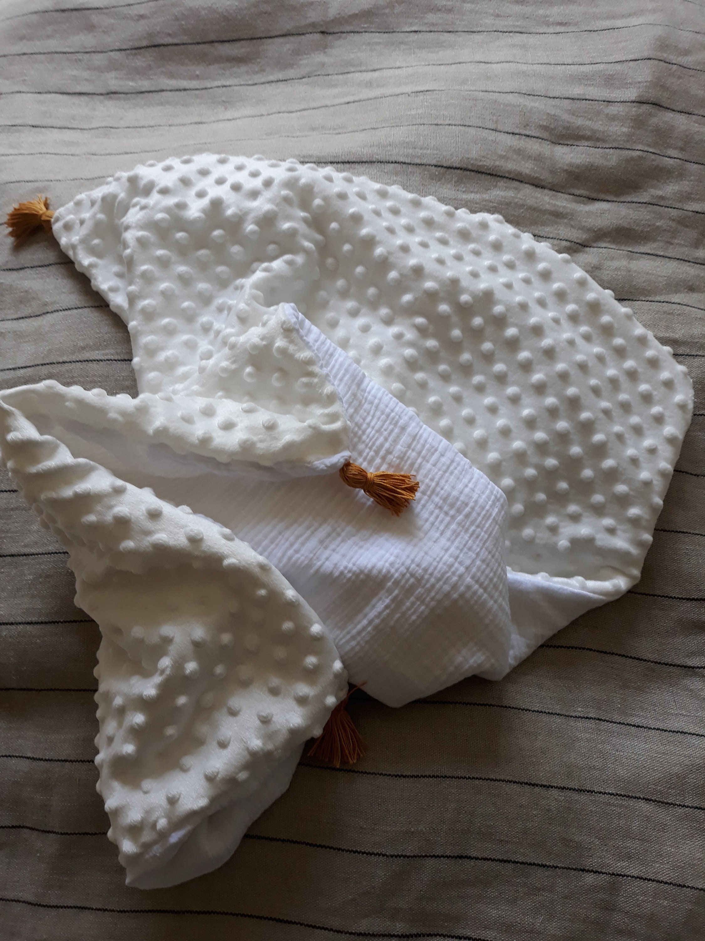 Couverture Bébé Hiver-Fait Main-Gaze de Coton et Minky