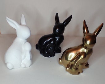 Decorative rabbit figurine in black gold and white ceramic of 13 cm