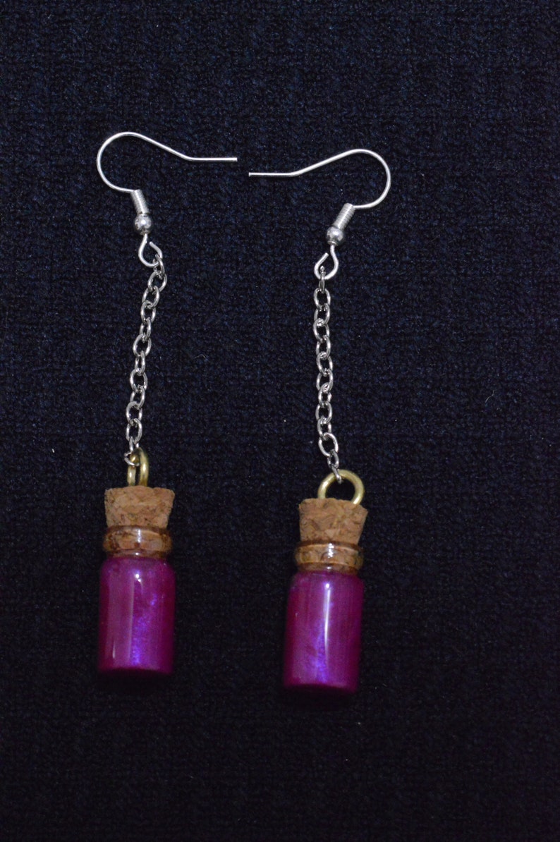 Magenta Glass Bottle Earrings