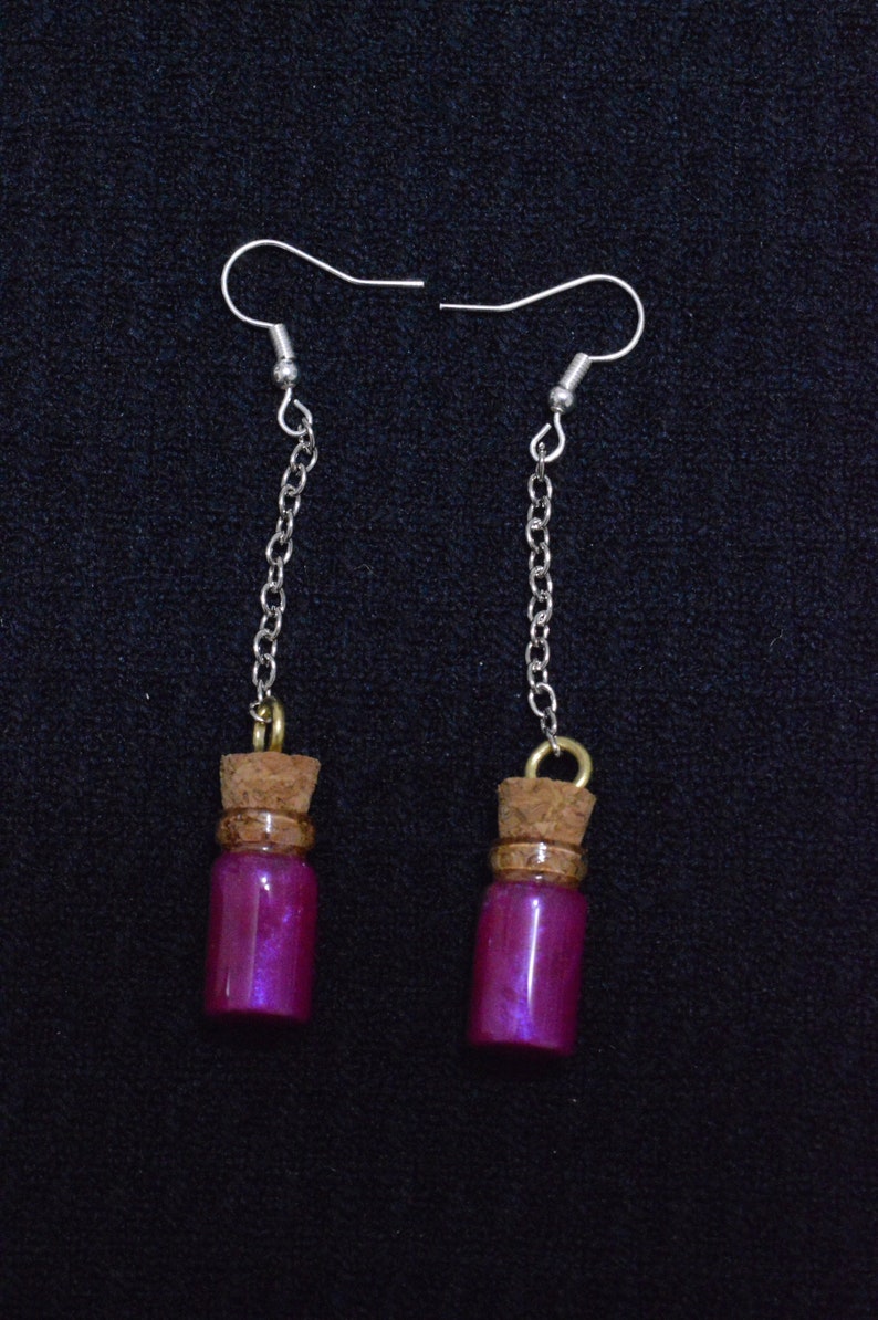 Magenta Glass Bottle Earrings
