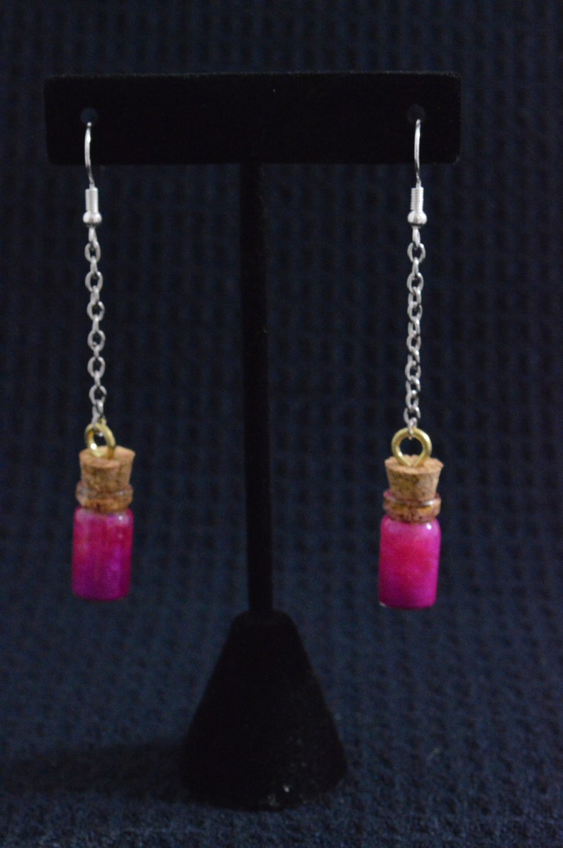Magenta Glass Bottle Earrings