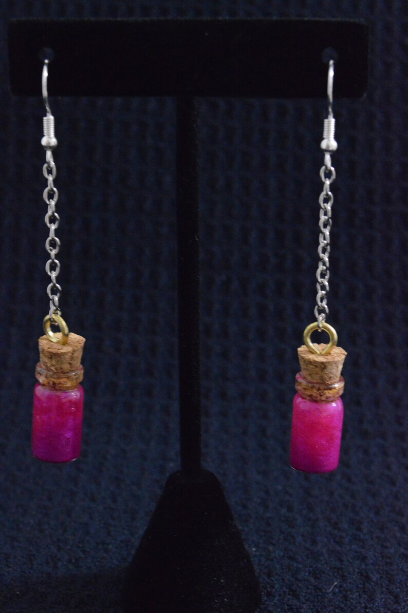 Magenta Glass Bottle Earrings