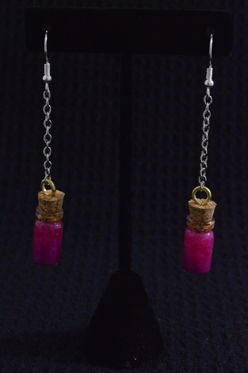 Magenta Glass Bottle Earrings