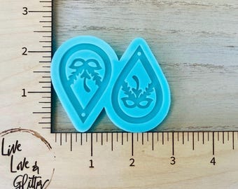Mardi Gras Mask Teardrop Earrings Silicone Mold for Resin, Mardi Gras Dangle Earrings Mold, Mardi Gras Resin Mold