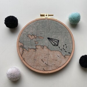 Embroidery picture “paper plane” embroidery frame, embroidery ring, embroidery, wall decoration, world, aviator, handmade, embroidery, minimalist, world map