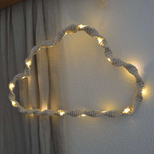 Makramee, Nachtlicht Wolke, Schlaflicht, Lichterkette, Leselicht, Wandbehang, Kinderzimmer, Deko