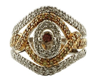 1.49 Carat White and Brown Fancy Diamonds 18 Karat White and Rose Gold Band Ring