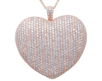 15.07 Ct Diamonds, 18 Karat Rose Gold the Biggest Heart Shape Pendant Necklace