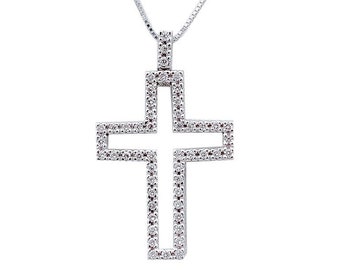 Diamonds, 18 Karat White Gold Cross Pendant Necklace