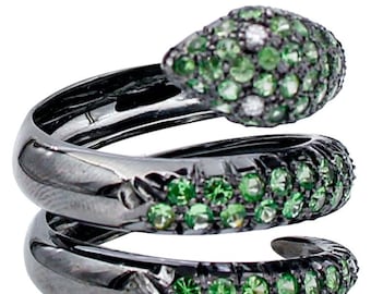Tsavorite, Diamonds, 18 Karat Black Gold Snake Ring