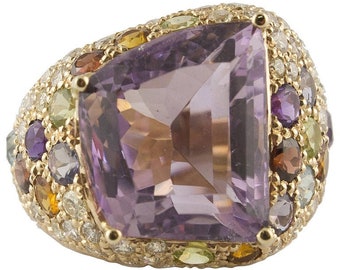 Diamonds Amethyst Yellow and Blue Topaz Peridot Iolite Garnet 14K Rose Gold Ring