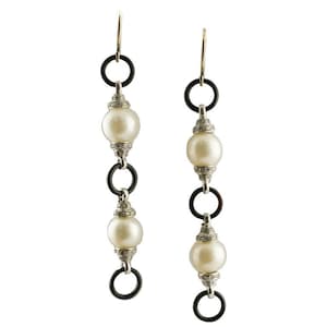 Handcrafted Earrings Onyx Australian Pearls Diamonds White Gold