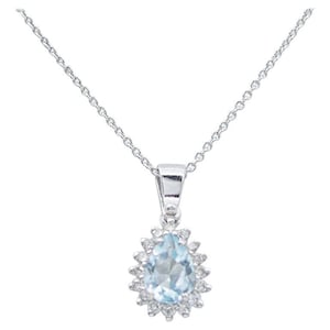 Topaz, Diamonds, 18 Karat White Gold Pendant Necklace