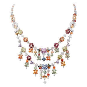 Multicolor Sapphires, Peridots, Tanzanites, Garnets, Diamonds 14kt Gold Necklace