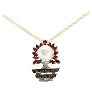 Gold Diamond Ruby Pearl Pendant/Brooch