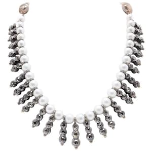 17.12 ct Old Cut Brown Diamonds, Pearls Rose Gold Silver Beaded Link Necklace