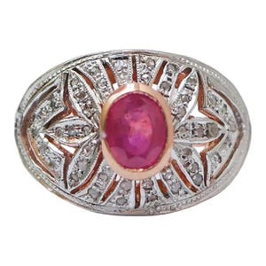 Ruby, Diamonds, Rose Gold and Silver Ring.