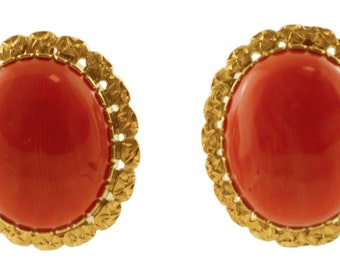 18K Yellow Gold and Coral Stud Earrings