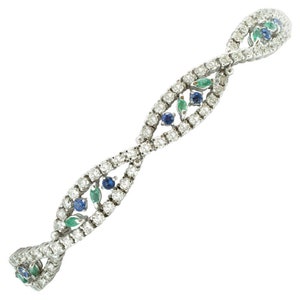 Diamanten, Smaragde, Blaue Saphire, 18 Karat Weißgold Armband