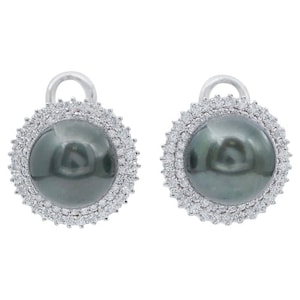 Grey Pearls, Diamonds, 18 Karat White Gold Earrings