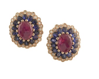 Diamonds Blue Sapphires Rubies Gold Earrings