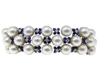 Handcrafted Bracelet Gold Diamond Sapphire Pearl