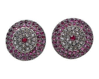 Rubies,Diamonds,Rose Gold and Silver Earrings