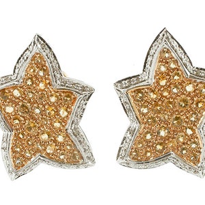 Diamonds, Yellow Topaz, White and Yellow Gold Star Earrings