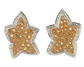 Diamonds, Yellow Topaz, White and Yellow Gold Star Earrings