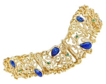 Enamel, Emeralds, 18 Karat Yellow Gold Retrò Bracelet