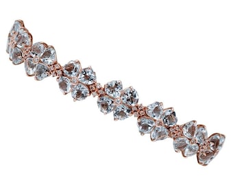 Aquamarine Hearts, Diamonds, 14 Karat Rose Gold Bracelet