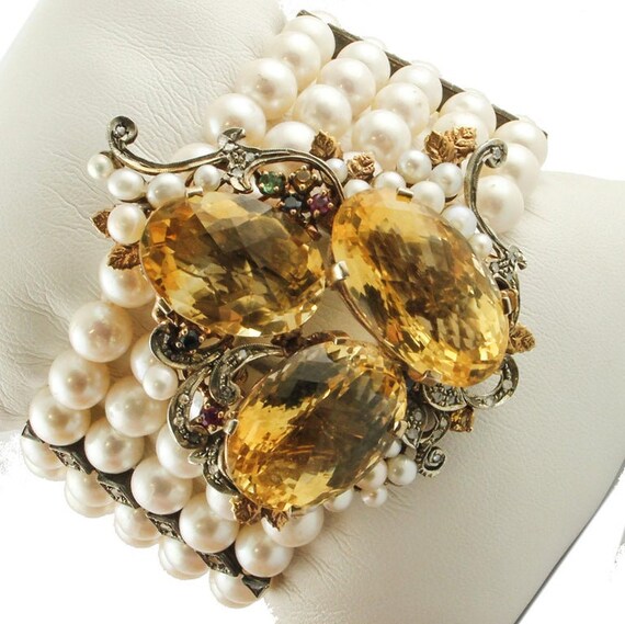 Ancient Handcrafted Bracelet Diamond, Ruby, Emera… - image 2