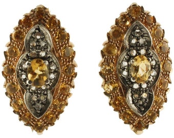 Yellow Topazes Diamonds Silver and Rose Gold Earrings