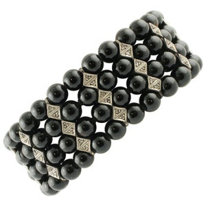 0.95 ct Diamonds, 23.15 ct Black Stones Rose Gold Silver Beaded Link Bracelet