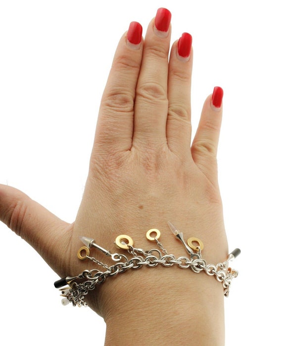 Stones White Gold Charm Bracelet - Etsy 