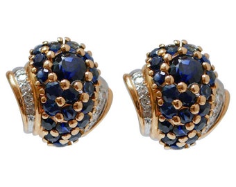 Sapphires, Diamonds, 18 Karat Rose Gold and White Gold Earrings.