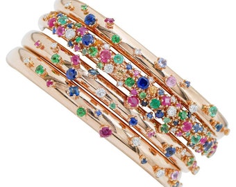 Diamonds, Rubies, Multicolor Sapphires, Emeralds, Tsavorite, 18kt Gold Bracelet