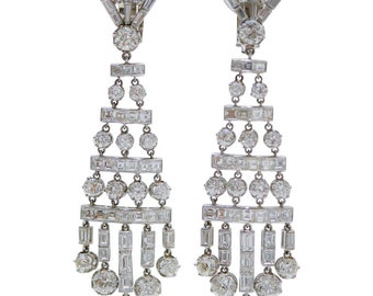 20.50 Carats Old Cut Diamonds Baguette Diamonds, Platinum Chandelier Earrings.