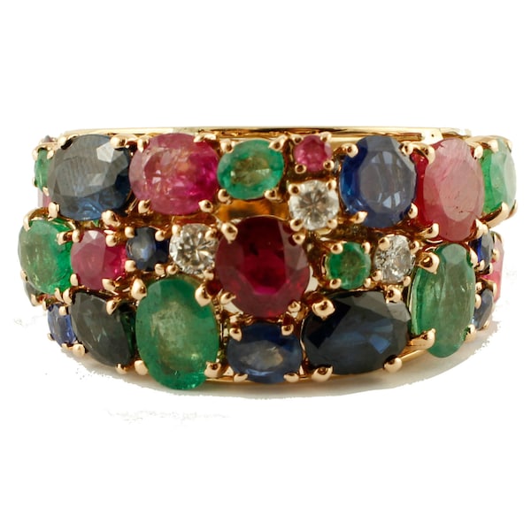 Rubies,Emeralds and Blue Sapphire, 14k Rose Gold Vintage Ring