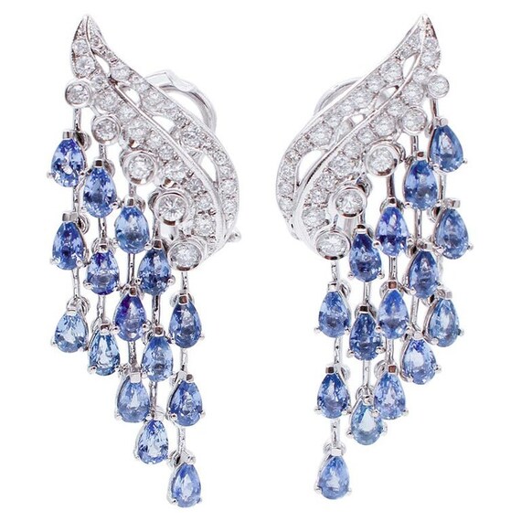 Blue Sapphires Diamonds 14 Karat White Gold Chandelier | Etsy