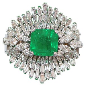 Emerald, Diamonds, 18 Karat White Gold Ring.