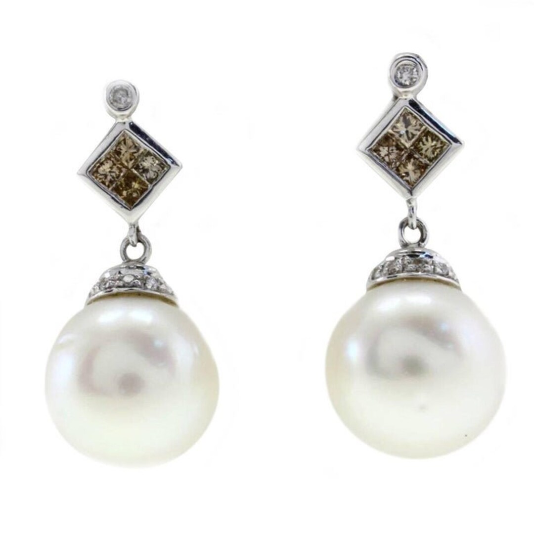 Handcrafted Earrings Fancy Diamond and Pearl Gold - Etsy