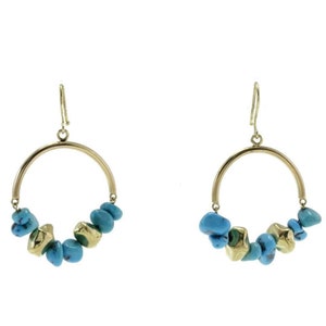 Turquoise Matrix Gold Hoop Gold Earrings